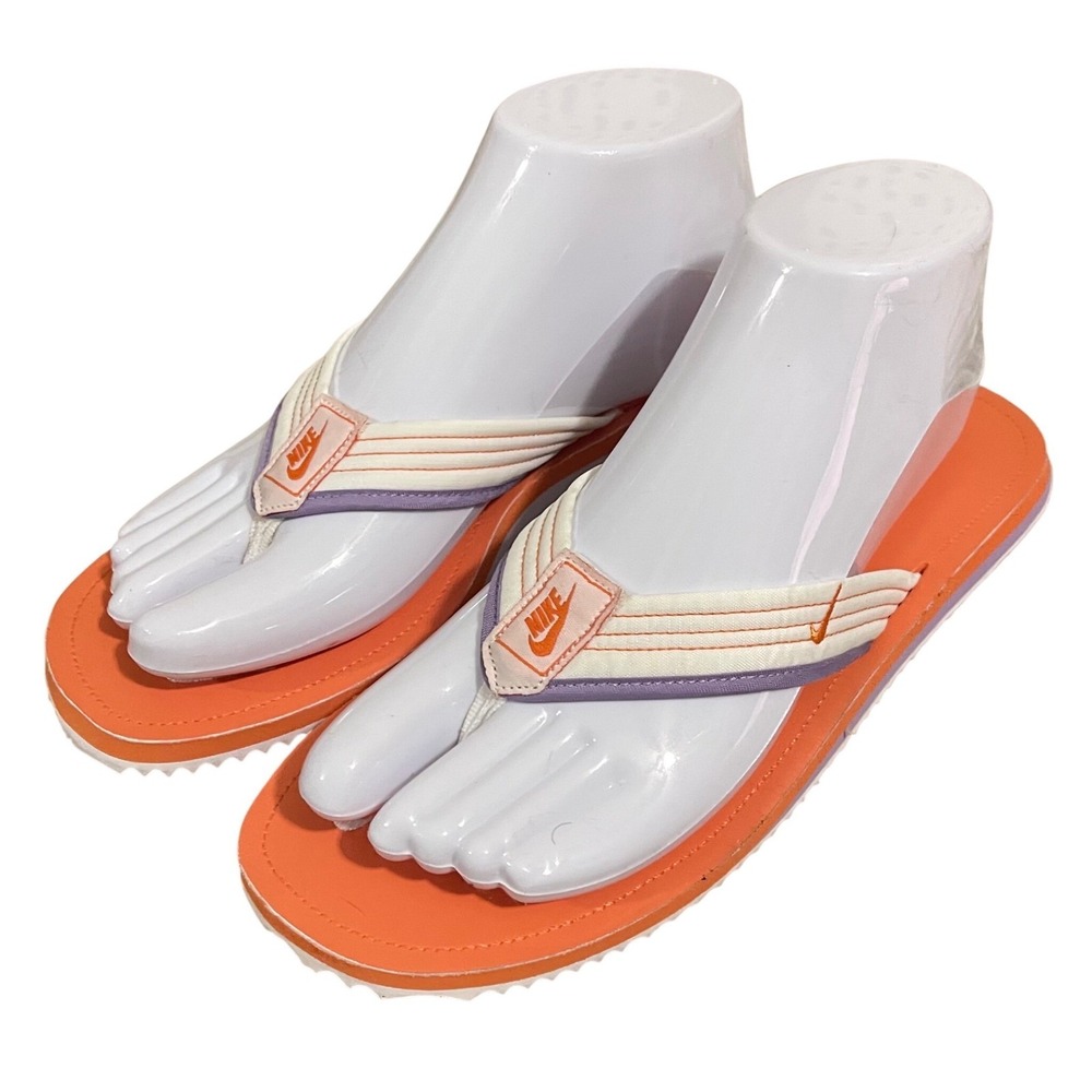 Y2K Nike Cortez 72 Slip On Thong Flip Flop Sandals Orange Purple Womens 7 Beach